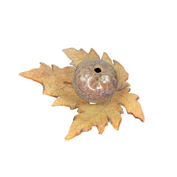 Studio Art Pottery Handcrafted Ceramic Leaf-Shaped Incense Holder Signed - Picture 3 of 8